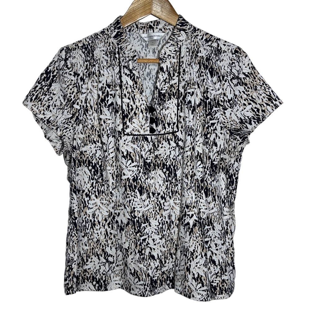 Christopher & Banks Floral Linen Blend Top Womens Size Med